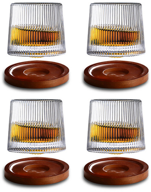 AMERICANROAD Cliché 旋轉玻璃威士忌杯 線條款 + 底座套組 RK2224, 1套