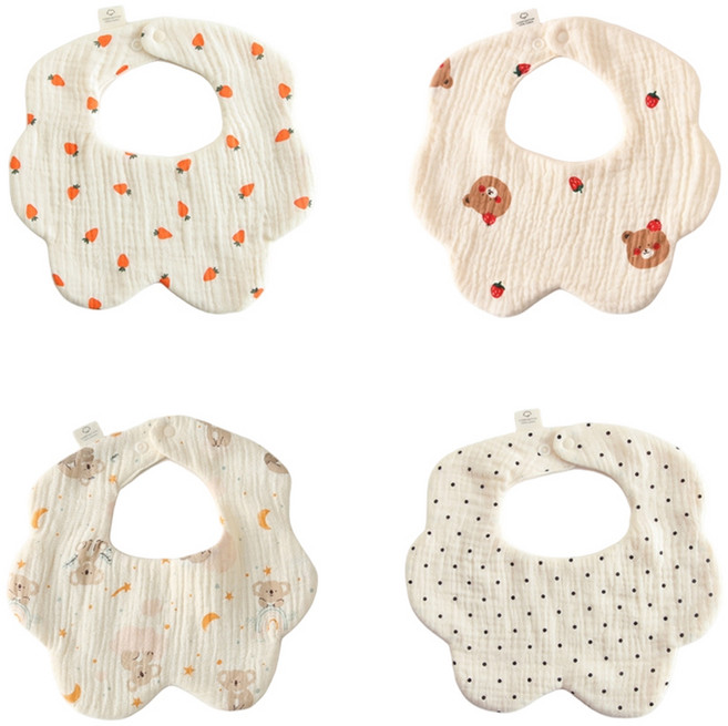 럭셔리베이비 유아용 6중 거즈 면방수 턱받이 4종 세트, 꽃C, 1세트