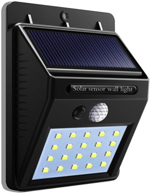 Time Leisure 太陽能充電戶外牆壁廣角人體感應燈 LED20顆 黑色, 4個