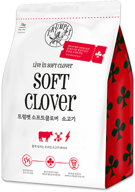 트럼펫 생후 3개월령 이후 강아지 소프트클로버 사료, 소, 3kg, 1개