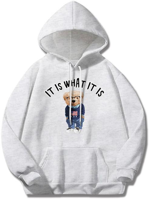 일루소 남녀공용 소프트 기모 왓이즈베어 후드티