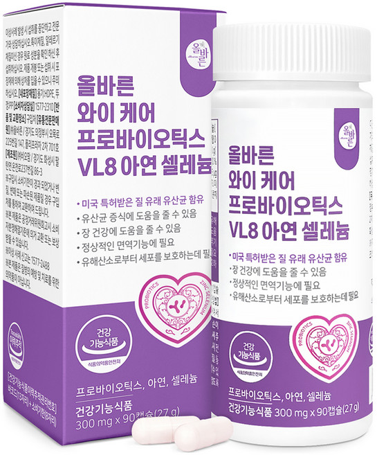 올바른건강식품 와이 케어 프로바이오틱스 VL8 아연 셀레늄, 90정, 27g, 1개