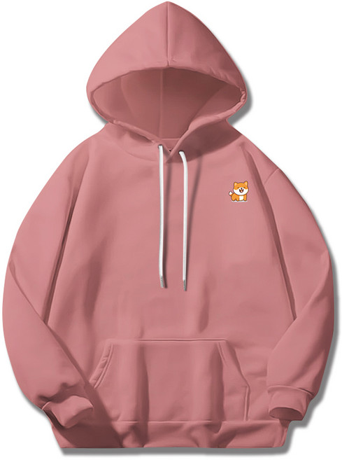 일루소 남녀공용 소프트 기모 로고 해피시바 후드티