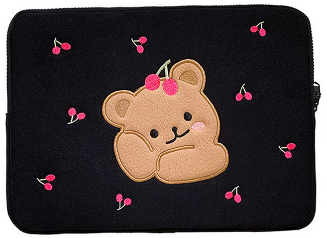 위니즈 체리 곰 캐릭터 노트북 파우치 케이스 WZFLP279-B13, 블랙, 1개