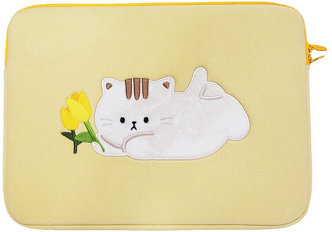 위니즈 귀여운 고양이 캐릭터 노트북 파우치 케이스 WZFLP283-Y15, 옐로우, 1개
