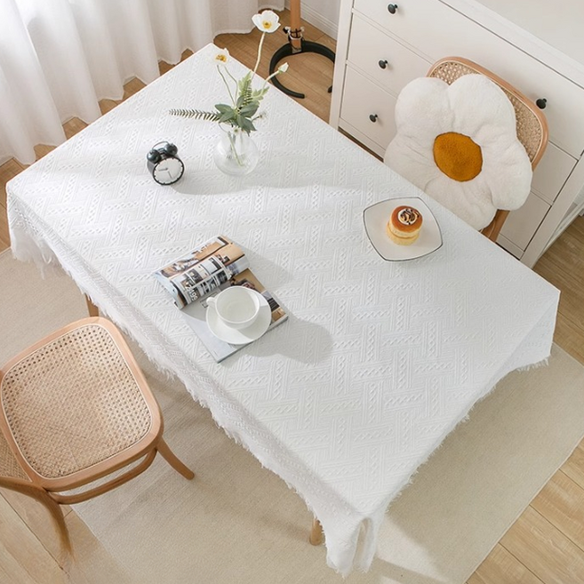 데일리네스트 프리미엄 식탁보, T모양 화이트, 90 x 90 cm, 1개