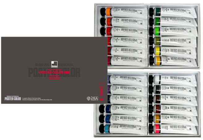 신한화구 전문가 튜브형 포스터 컬러 40ml 세트 A, 24색