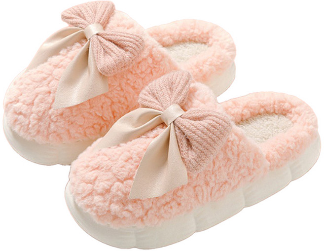 페이퍼먼츠 여성용 뽀글이 라운드 통굽 리본 뮬 슬리퍼 02479