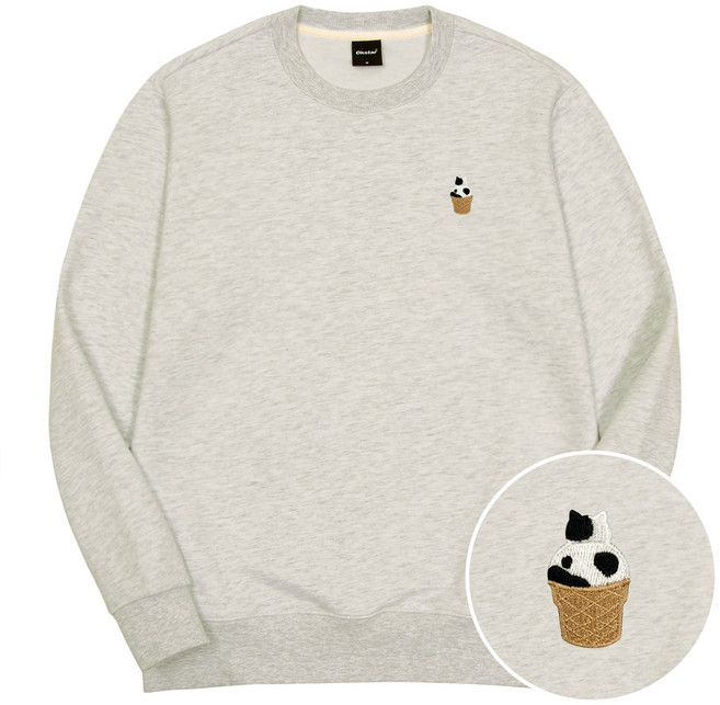 옥스타 남녀공용 쿠키크림냥 자수 특양면 맨투맨 3SSP014