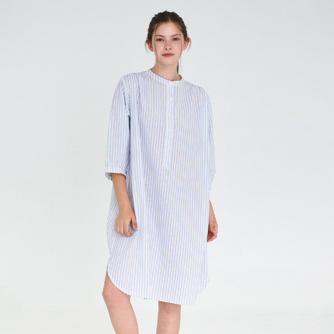 애니바디 여성용 통기성 면 7부 스트라이프 원피스