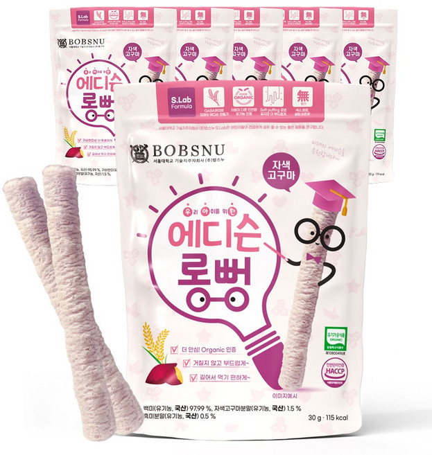 서울대밥스누 우아한 유기농 에디슨롱뻥 과자, 자색고구마, 30g, 6개