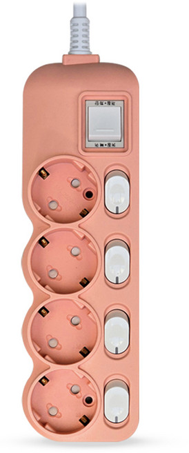 에코파워탭 국내 제조 개별 과부하차단 4구 컬러 멀티탭, 1m, 스트로베리핑크, 1개