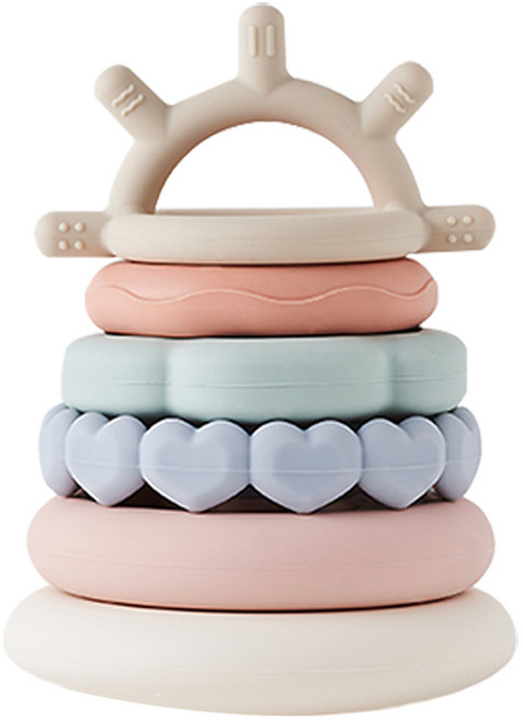 PLAYMAX 嬰幼兒矽膠堆疊套圈組, 1套, 混合色