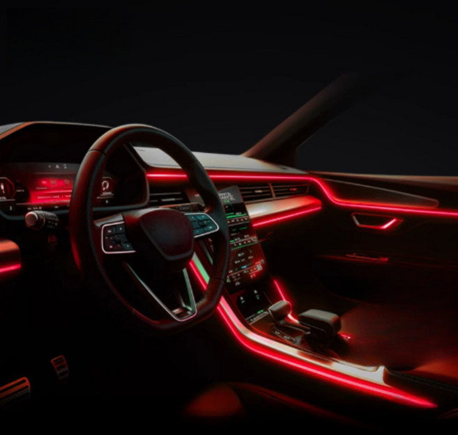 오토크루 LED DIY 엠비언트 스트립 EL와이어 USB형 2m, 레드, 1개