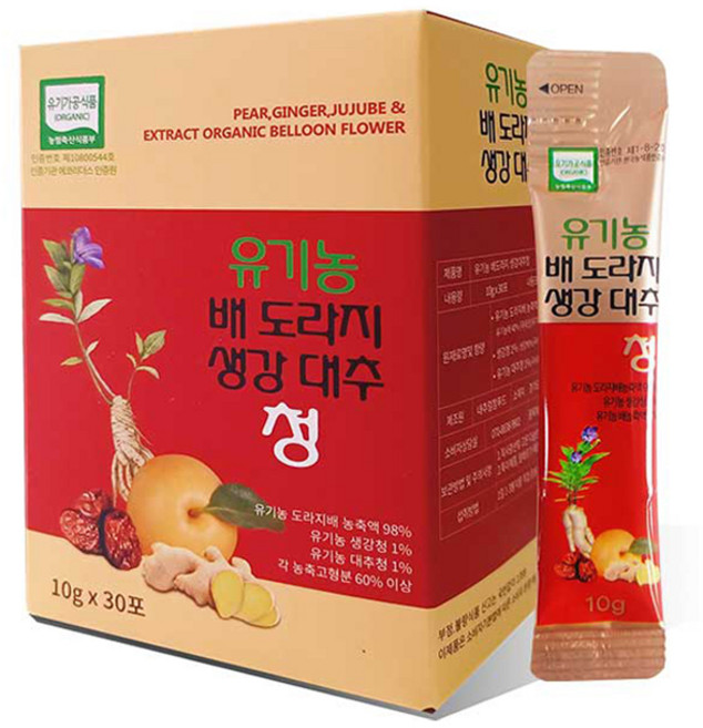 유기농 배 도라지 생강 대추 청 스틱, 10g, 30개입, 1개