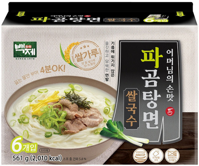백제 파곰탕면 쌀국수, 93.5g, 6개