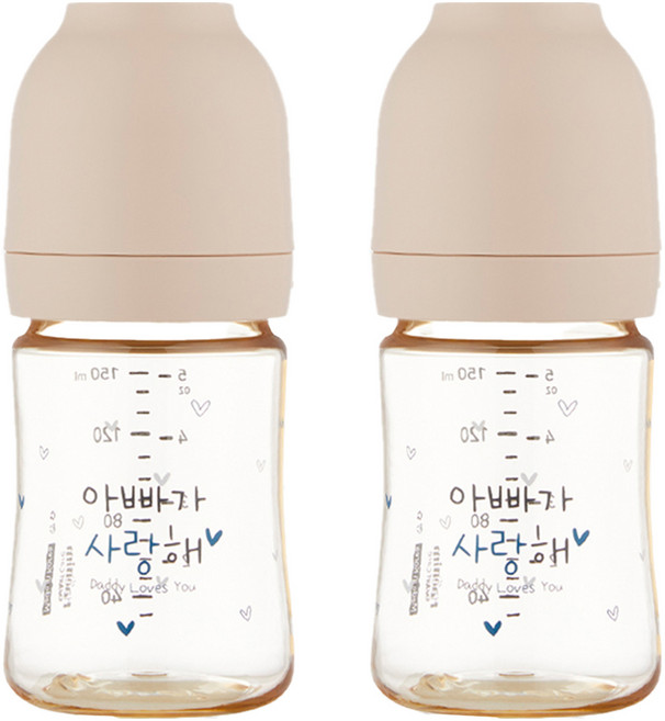 해님 유아용 낫싱 올인원 PPSU 아빠가 사랑해 젖병 트윈팩, 크림 베이지, 150ml, 2개