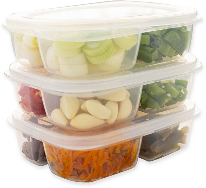 나까야 앳홈 냉장고 정리 소분 4칸 나눔 밀폐 용기 D, 3개, 620ml