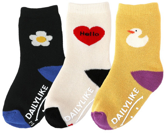 데일리라이크 아동용 포인트 기모 보온 삭스 3족 세트