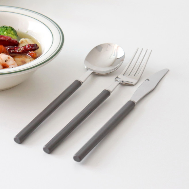 kamome kitchen 都會現代風雙人餐具組, 1套, 炭灰色, 湯匙 2p + 叉子 2p + 餐刀 2p