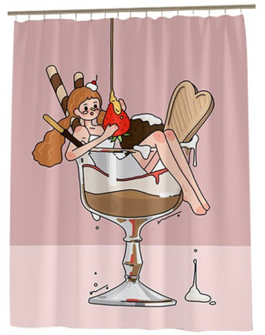 마켓감성 유러피언 드로잉 방수 샤워커튼, 디저트퐁당, 1개