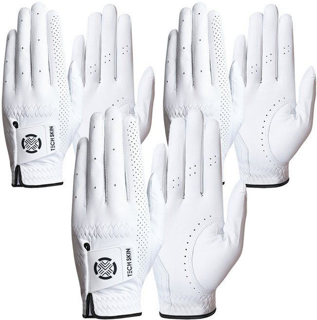 테크스킨 주니어 양피 엘리트 핏 골프장갑 양손용, 화이트, 3세트