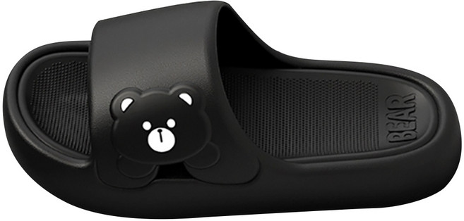 데이소이 귀여운 사이드 곰돌이 미끄럼방지 다용도 욕실화, 블랙, 1개