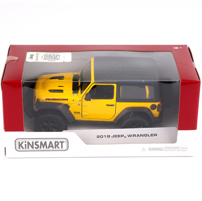 킨스마트 2018 지프 랭글러 하드탑 자동차 다이캐스트 KT5412B, 옐로우, 1개
