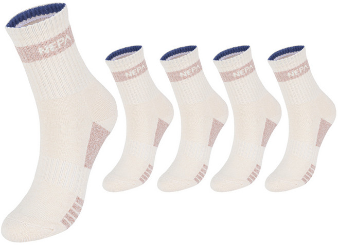 네파 여성용 엑티브 쿠션 등산 중목 양말 5족 세트, 핑크베이지(NPCAVMDS-PK/BE5), 1세트