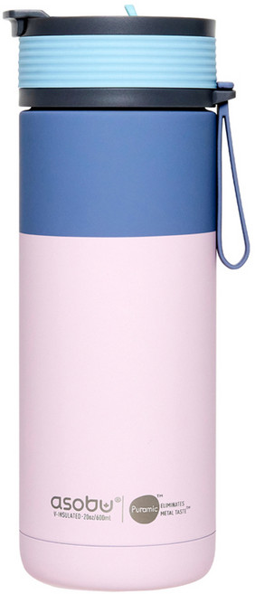 아소부 스테인레스 손잡이 빨대 세라믹 아스펜 보온보냉 텀블러, 파스텔핑크, 600ml, 1개