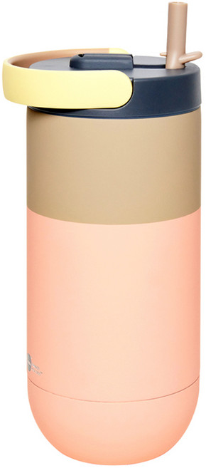 아소부 스테인레스 손잡이 빨대 대용량 세라믹 오르빗 보온보냉 텀블러, 파스텔피치, 900ml, 1개