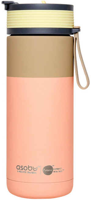 아소부 스테인레스 손잡이 빨대 세라믹 아스펜 보온보냉 텀블러, 파스텔피치, 600ml, 1개