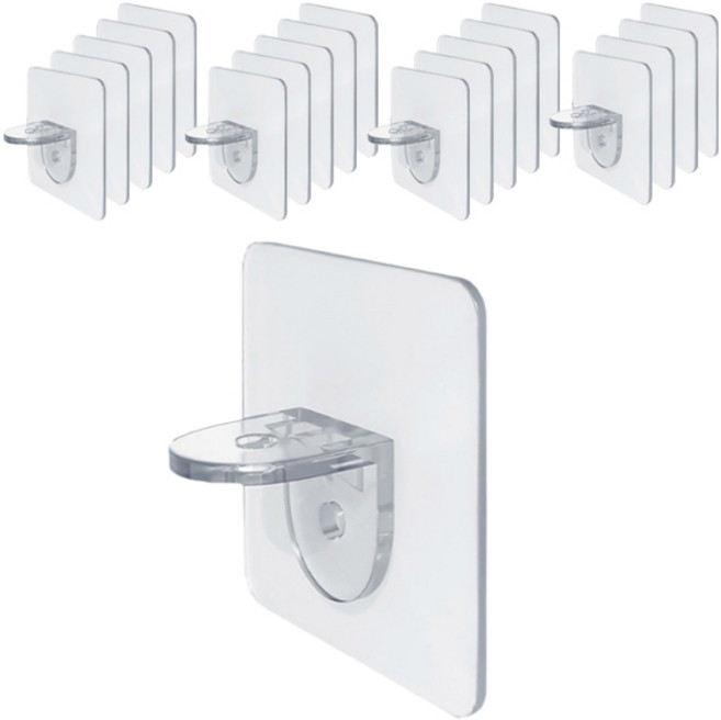 리빙홈디테일 무타공 접착식 선반 받침 후크 GE-17, 투명, 20개