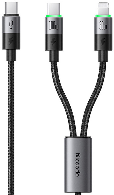 맥도도 2in1 C타입-C타입+8핀 100W 고속충전 멀티 PD 케이블, 1개, 블랙, 1.5m