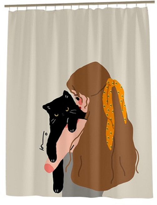 마켓감성 유러피언 드로잉 방수 샤워커튼, 검정고양이, 1개