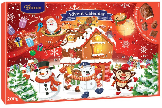 바론초콜릿 어드벤트 캘린더 초콜릿 레드, 200g, 1개