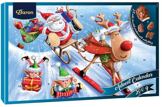 바론초콜릿 어드벤트 캘린더 초콜릿 블루, 200g, 1개