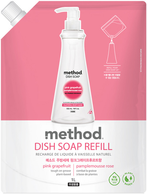 메소드 주방세제 핑크그레이프후르트향 리필, 1L, 1개