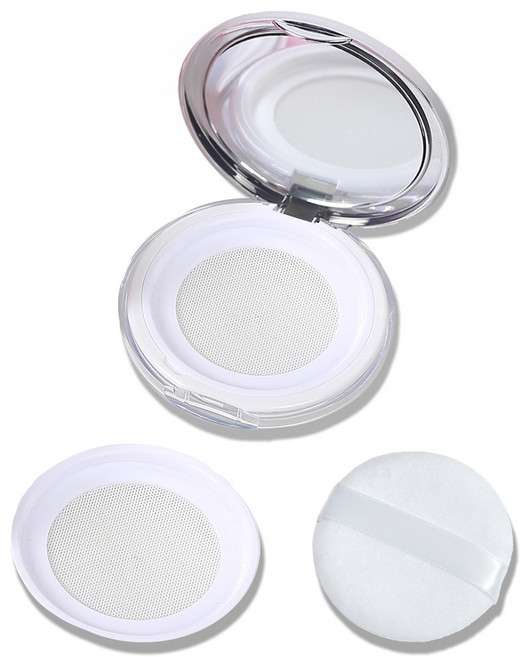 셀프천사 슬림형 가루 파우더 공병 케이스 + 파우더 퍼프 + 리필 그물망 세트, 1세트, 실버