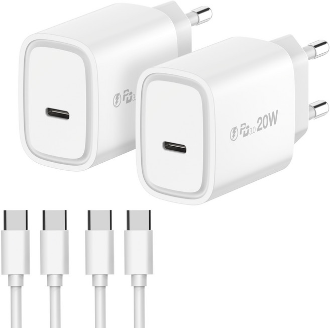 아이히트코리아 PD C타입 1포트 초고속 충전기 20W + C타입 to C타입 고속케이블 25W 세트, 화이트, 2세트