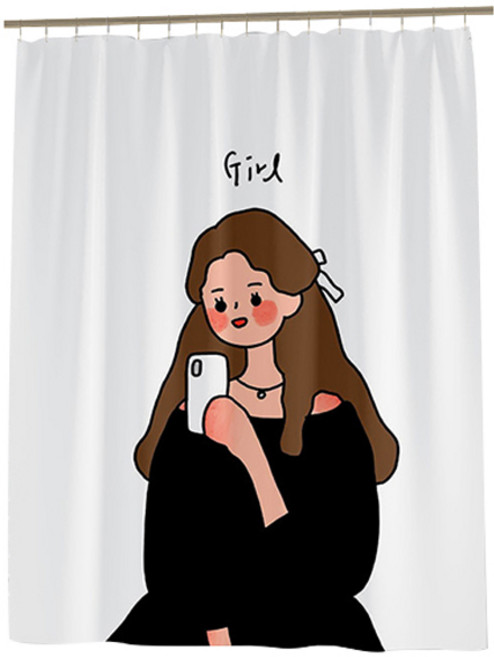 마켓감성 유러피언 드로잉 방수 샤워커튼, 핸드폰보는소녀, 1개