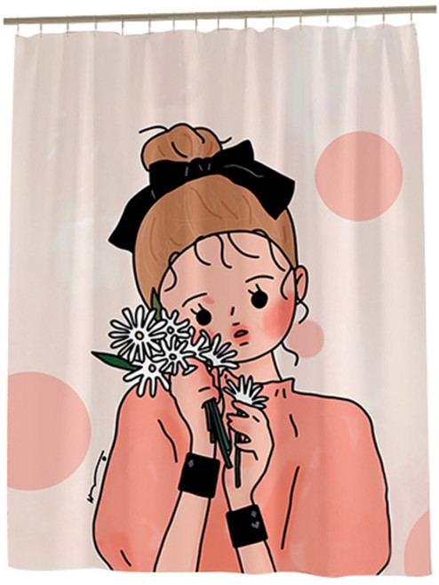 마켓감성 유러피언 드로잉 방수 샤워커튼, 블랙리본소녀, 1개