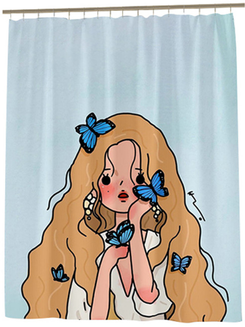 마켓감성 유러피언 드로잉 방수 샤워커튼, 나비소녀, 1개