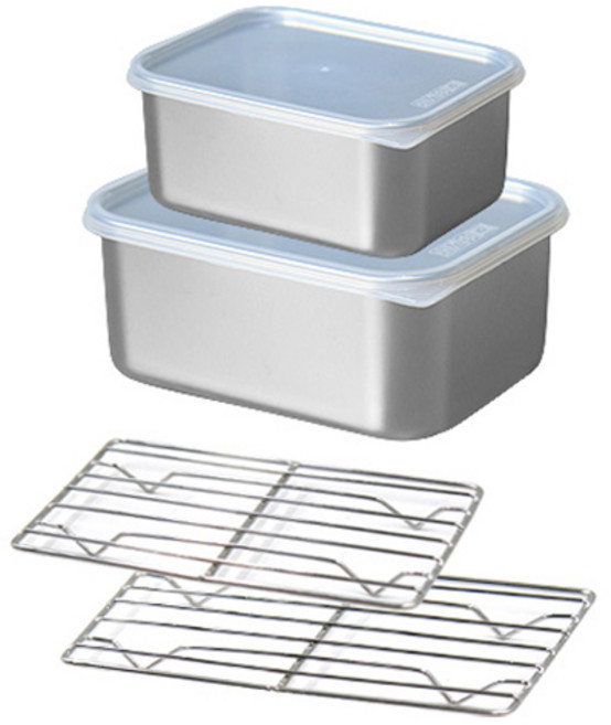 푸코 깊은형 스텐밧드 밀폐용기 2종 세트 S173, 1세트, 밀페용기 소 + 중 + 스텐망 2p + 뚜껑 2p