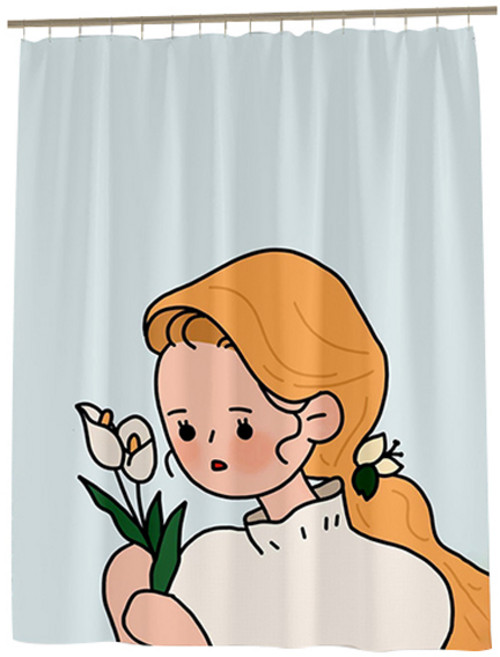 마켓감성 유러피언 드로잉 방수 샤워커튼, 릴리소녀, 1개