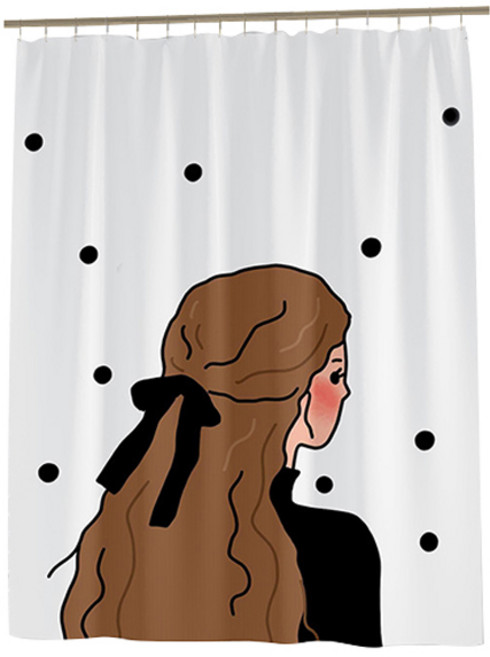 마켓감성 유러피언 드로잉 방수 샤워커튼, 반묶음소녀, 1개