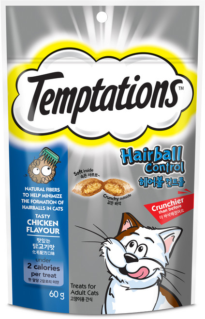 템테이션 고양이 헤어볼 컨트롤 스낵, 닭고기맛, 60g, 1개