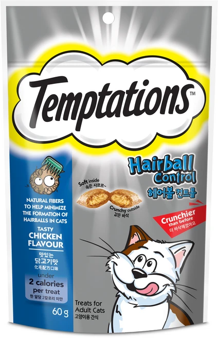 템테이션 고양이 헤어볼 컨트롤 스낵, 닭고기맛, 60g, 1개 - 쿠팡