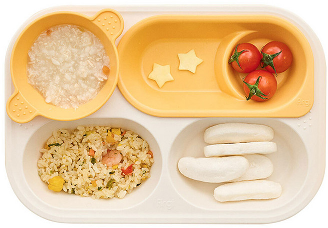 퍼기 안심 디바이더 식판 + 국그릇 + 흡착판 세트, 버터옐로우, 1세트