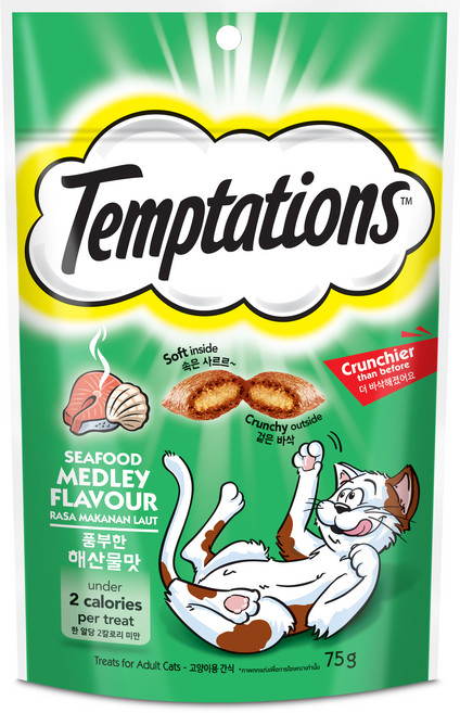 템테이션 고양이 스낵, 풍부한 해산물맛, 75g, 1개
